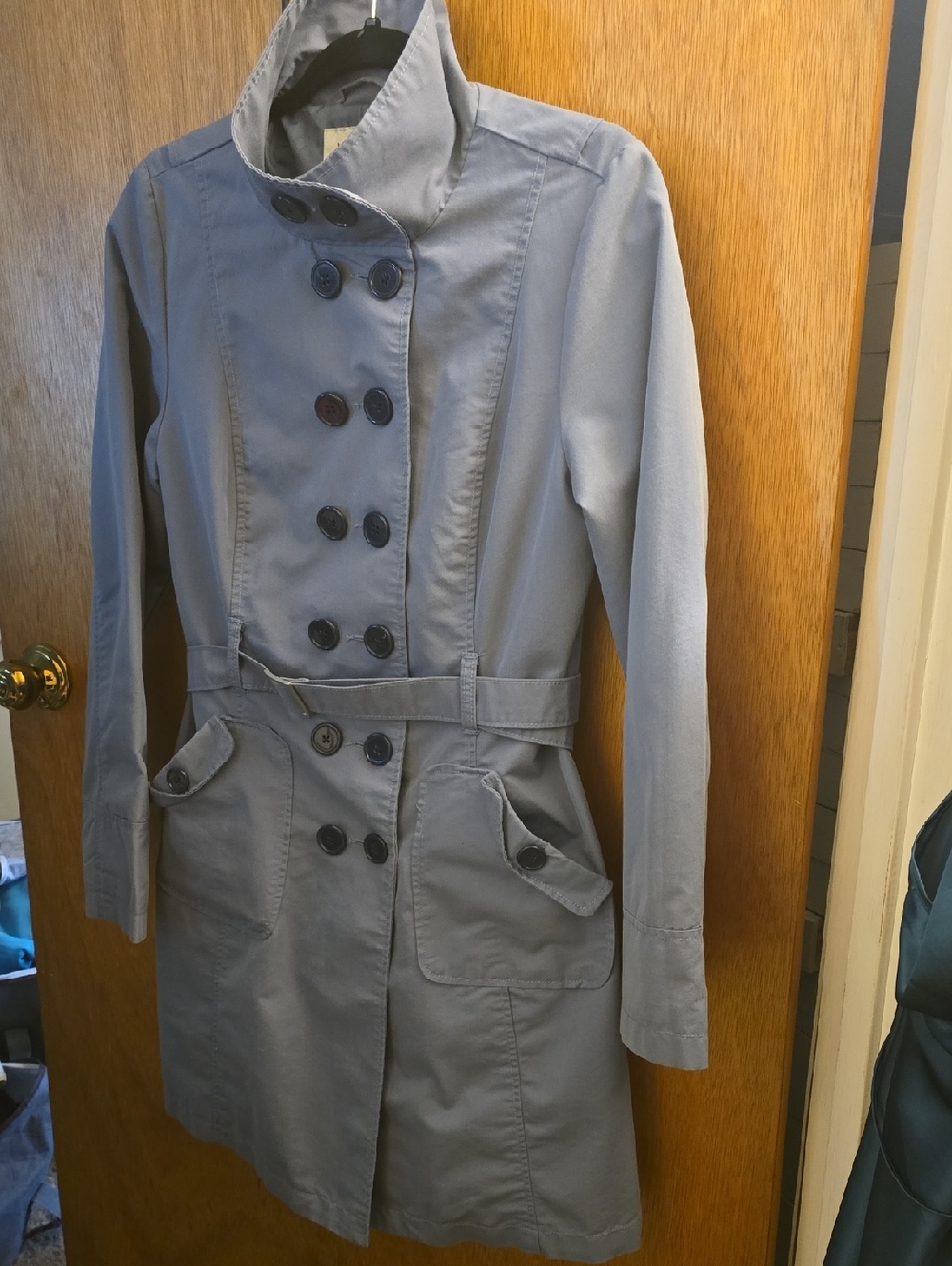 Women's Light Slate Blue Double-Breasted Trench Coat